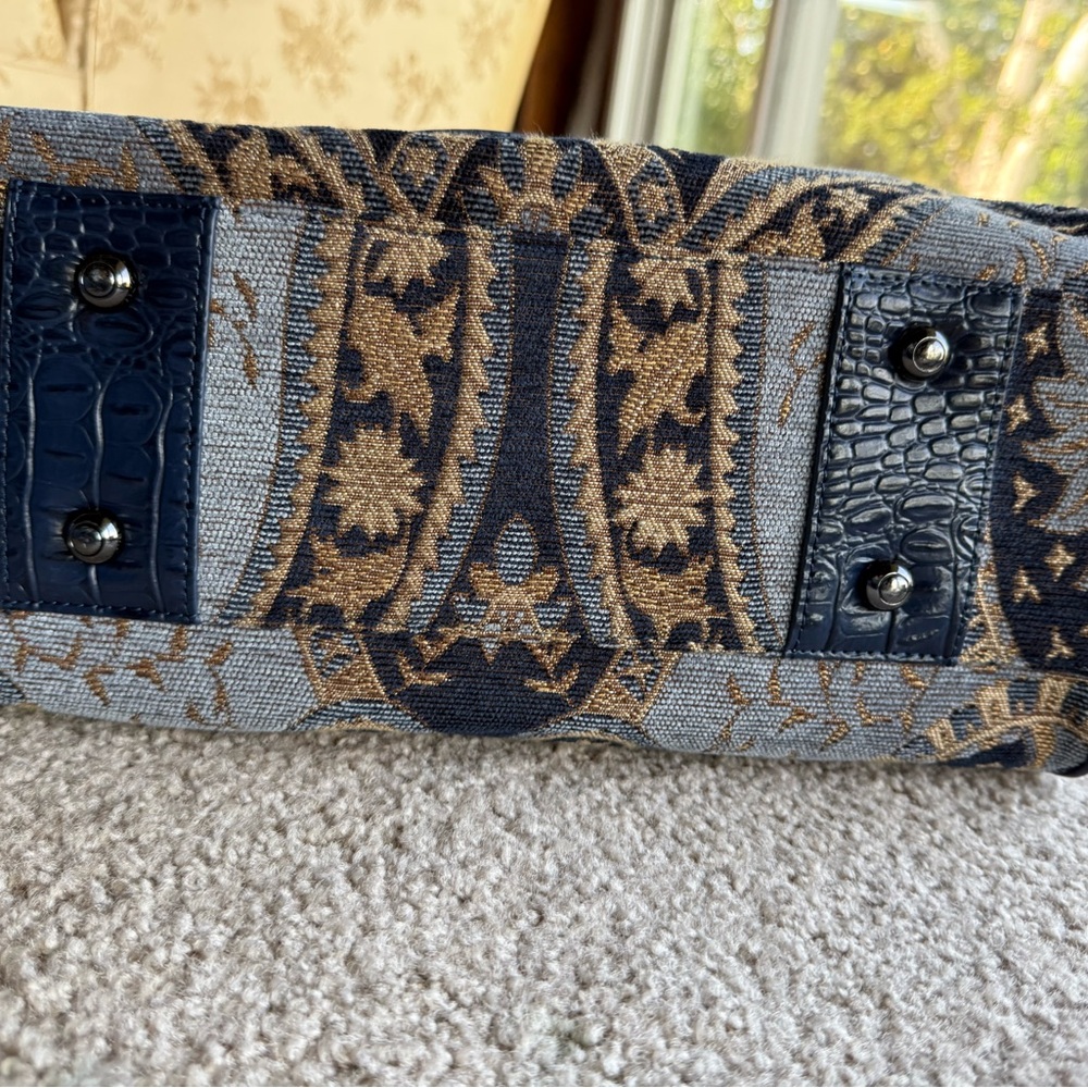 NWOT SHARIF 1827 Blue Tapestry Tote Satchel Handbag Croc Embossed Vintage - Picture 6 of 16